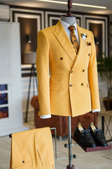 Amazing Yellow Peaked Lapel Double Breasted Tailored Prom Suits-Dbrbridal