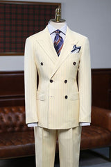 Amazing Yellow Striped Double Breasted Custom Suit For Prom-Dbrbridal