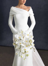 Asymmetrical Long Sleeves Elastic Satin Wedding Dresses-Dbrbridal
