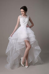 Asymmetrical Organza Wedding Dress High Low A-Line With Lace Beading Flower Exclusive-Dbrbridal