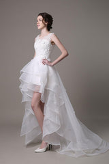 Asymmetrical Organza Wedding Dress High Low A-Line With Lace Beading Flower Exclusive-Dbrbridal