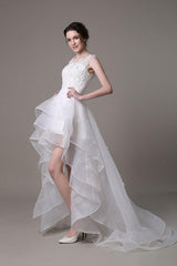 Asymmetrical Organza Wedding Dress High Low A-Line With Lace Beading Flower Exclusive-Dbrbridal