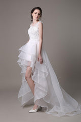 Asymmetrical Organza Wedding Dress High Low A-Line With Lace Beading Flower Exclusive-Dbrbridal