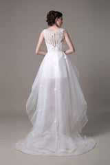 Asymmetrical Organza Wedding Dress High Low A-Line With Lace Beading Flower Exclusive-Dbrbridal