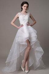 Asymmetrical Organza Wedding Dress High Low A-Line With Lace Beading Flower Exclusive-Dbrbridal