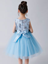 Baby Blue Jewel Neck Sleeveless Bows Tulle Polyester Kids Party Dresses-Dbrbridal
