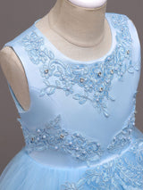 Baby Blue Lace Tulle Princess Tutu Embroidered Kids Ball Gown Dress-Dbrbridal