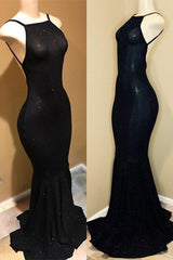 Backless black prom dress, sequins evening gowns-Dbrbridal