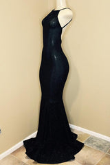 Backless black prom dress, sequins evening gowns-Dbrbridal
