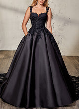 Ball-Gown Elegant Sweetheart Sleeveless Court Train Wedding Dresses Lace-Dbrbridal