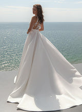 Ball-Gown Lace Back Wedding Dresses Scoop Neck Court Train-Dbrbridal