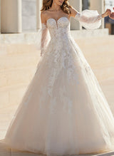 Ball-Gown Lace Long Sleeves Wedding Dresses Featuring Elegant Sweetheart-Dbrbridal