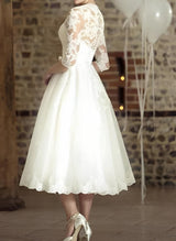 Ball-Gown Lace Wedding Dresses Half Sleeves-Dbrbridal