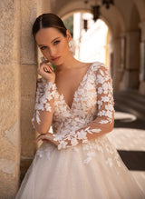Ball-Gown Long Sleeves Lace Wedding Dresses-Dbrbridal