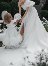 Ball-Gown One-Shoulder Sleeveless Organza Court Train Bridal Gown Bows-Dbrbridal