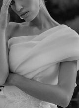 Ball-Gown One-Shoulder Sleeveless Organza Court Train Wedding Dress Featuring Bow Detail-Dbrbridal