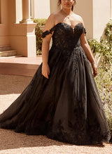 Ball-Gown Princess Elegant Appliques Lace Sweetheart Sweep Train Tulle Wedding Dress-Dbrbridal