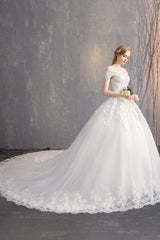 Ball Gown Princess Wedding Dresses Ivory Lace Beaded Chains Off The Shoulder Bridal Dress-Dbrbridal