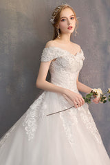 Ball Gown Princess Wedding Dresses Ivory Lace Beaded Chains Off The Shoulder Bridal Dress-Dbrbridal