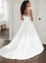 Ball-Gown Satin V-Neck Wedding Dresses Pockets-Dbrbridal