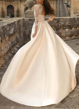 Ball-Gown Satin Wedding Dresses Stunning Lace Sleeves-Dbrbridal