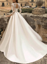Ball-Gown Satin Wedding Dresses Stunning Lace Sleeves-Dbrbridal