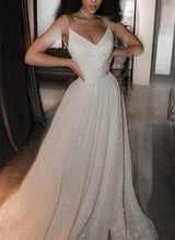 Ball-Gown Sequined Wedding Dress Sweep Train-Dbrbridal