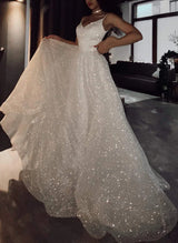 Ball-Gown Sequined Wedding Dress Sweep Train-Dbrbridal