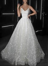 Ball-Gown Sequined Wedding Dress Sweep Train-Dbrbridal