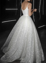 Ball-Gown Sequined Wedding Dress Sweep Train-Dbrbridal
