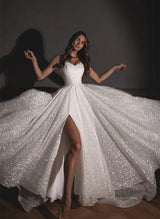 Ball-Gown Sequined Wedding Dress Sweep Train-Dbrbridal