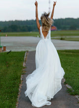 Ball-Gown V-Neck Sleeveless Tulle Floor-Length Wedding Dress Cascading Ruffles-Dbrbridal