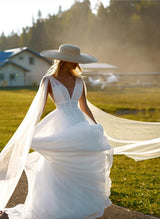Ball-Gown V-Neck Sleeveless Tulle Floor-Length Wedding Dress Cascading Ruffles-Dbrbridal