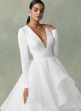 Ball-Gown Wedding Dresses Cascading Ruffles Long Sleeves-Dbrbridal