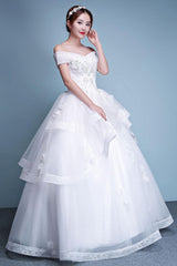 Ball Gown Wedding Dresses Princess Ivory Off The Shoulder Beaded Long Bridal Dress-Dbrbridal