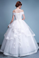 Ball Gown Wedding Dresses Princess Ivory Off The Shoulder Beaded Long Bridal Dress-Dbrbridal