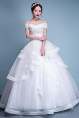 Ball Gown Wedding Dresses Princess Ivory Off The Shoulder Beaded Long Bridal Dress-Dbrbridal