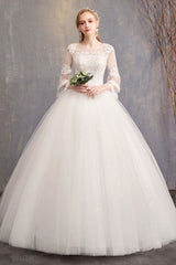 Ball Gown Wedding Dresses Tulle Jewel 3/4 Length Sleeve Long Princess Bridal Gown-Dbrbridal