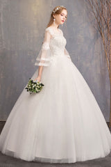 Ball Gown Wedding Dresses Tulle Jewel 3/4 Length Sleeve Long Princess Bridal Gown-Dbrbridal