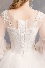 Ball Gown Wedding Dresses Tulle Jewel 3/4 Length Sleeve Long Princess Bridal Gown-Dbrbridal