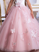 Bateau Neck Sleeveless Ankle Length Bows Sash Butterfly Kids Party Dresses-Dbrbridal