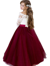Bateau Neck Tulle Floor Length Princess Sash Kids Party Dresses-Dbrbridal