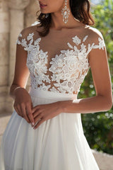 Beach Wedding Dress A-line Chic V-Neck Sleeveless Split Lace Appliqued Boho Bridal Gowns With Sweep Train-Dbrbridal