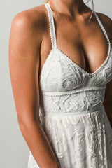 Beach Wedding Dress With Chapel Train White Chic V-Neck Sleeveless Sexy Backless Lace Split Long Bridal Gowns-Dbrbridal