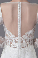 Beach Wedding Dresses Ivory Lace Chic V-Neck Long Sleeve Mermaid Bridal Gown With Train Exclusive-Dbrbridal