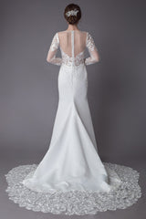 Beach Wedding Dresses Ivory Lace Chic V-Neck Long Sleeve Mermaid Bridal Gown With Train Exclusive-Dbrbridal