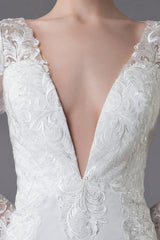 Beach Wedding Dresses Ivory Lace Chic V-Neck Long Sleeve Mermaid Bridal Gown With Train Exclusive-Dbrbridal