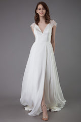 Beach Wedding Dresses Lace Satin A-line Ivory Luxury Back Cross High Split Summer Bridal Gowns With Train-Dbrbridal