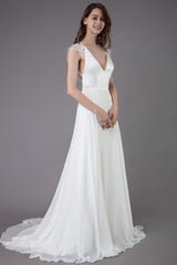 Beach Wedding Dresses Lace Satin A-line Ivory Luxury Back Cross High Split Summer Bridal Gowns With Train-Dbrbridal