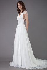 Beach Wedding Dresses Lace Satin A-line Ivory Luxury Back Cross High Split Summer Bridal Gowns With Train-Dbrbridal